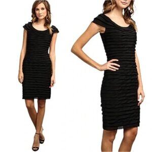 Adrianna Papell Black Tiered Shutter Pleat Cocktail Dress Size 8
